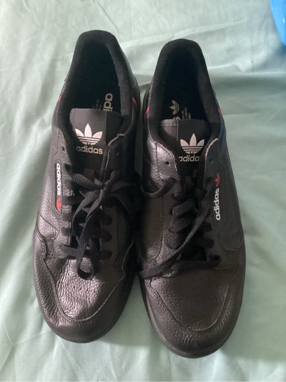 adidas Black Leather Sneakers with Small Red Logo